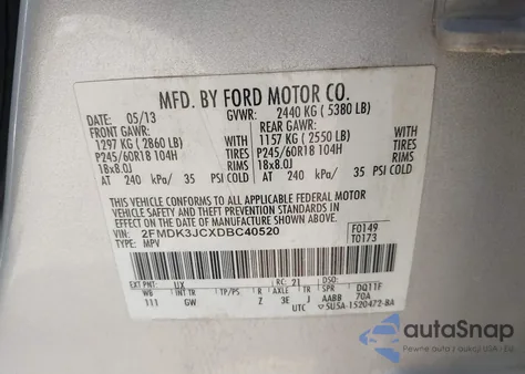 2013 Ford Edge Sel z USA, uszkodzony, nr VIN 2FMDK3JCXDBC40520